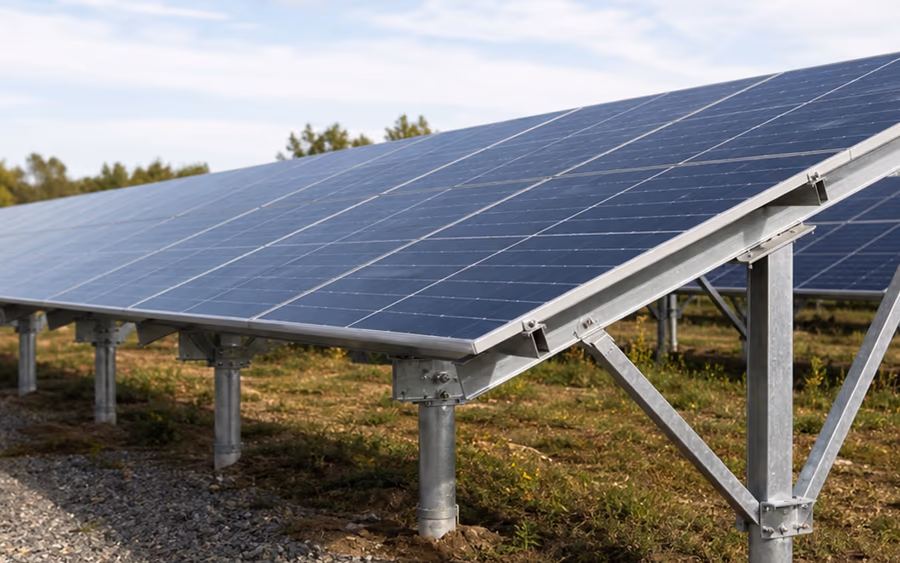Structure photovoltaïque au sol et ses assemblages métalliques