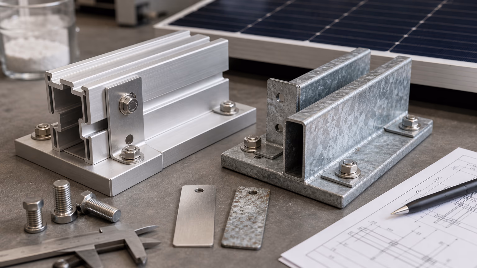 Eloxierte Aluminiumprofile und verzinkter Stahl für Solarstruktur